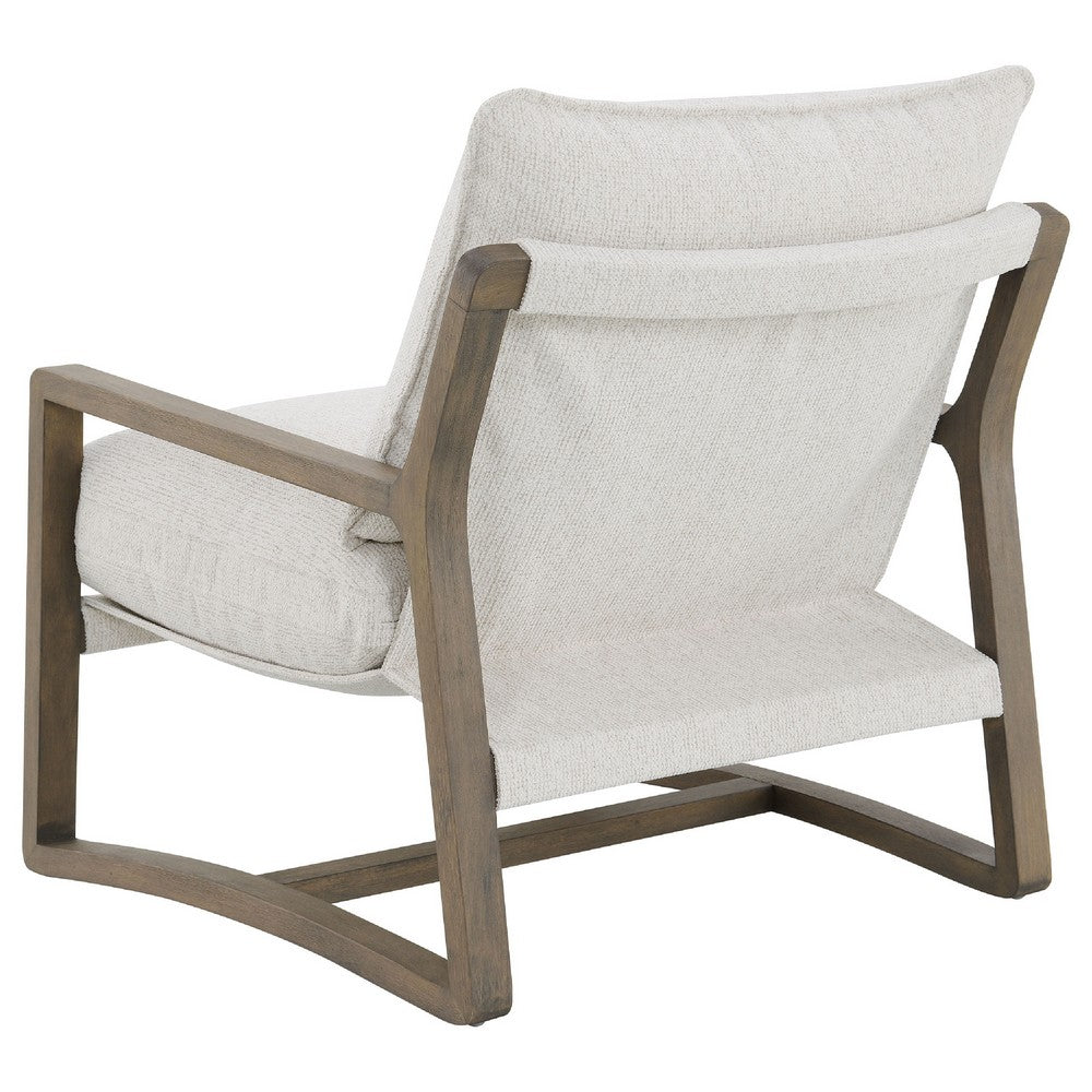Benjara Gina Accent Chair, Beige Boucle Upholstered Cushion, Ash Brown Wood