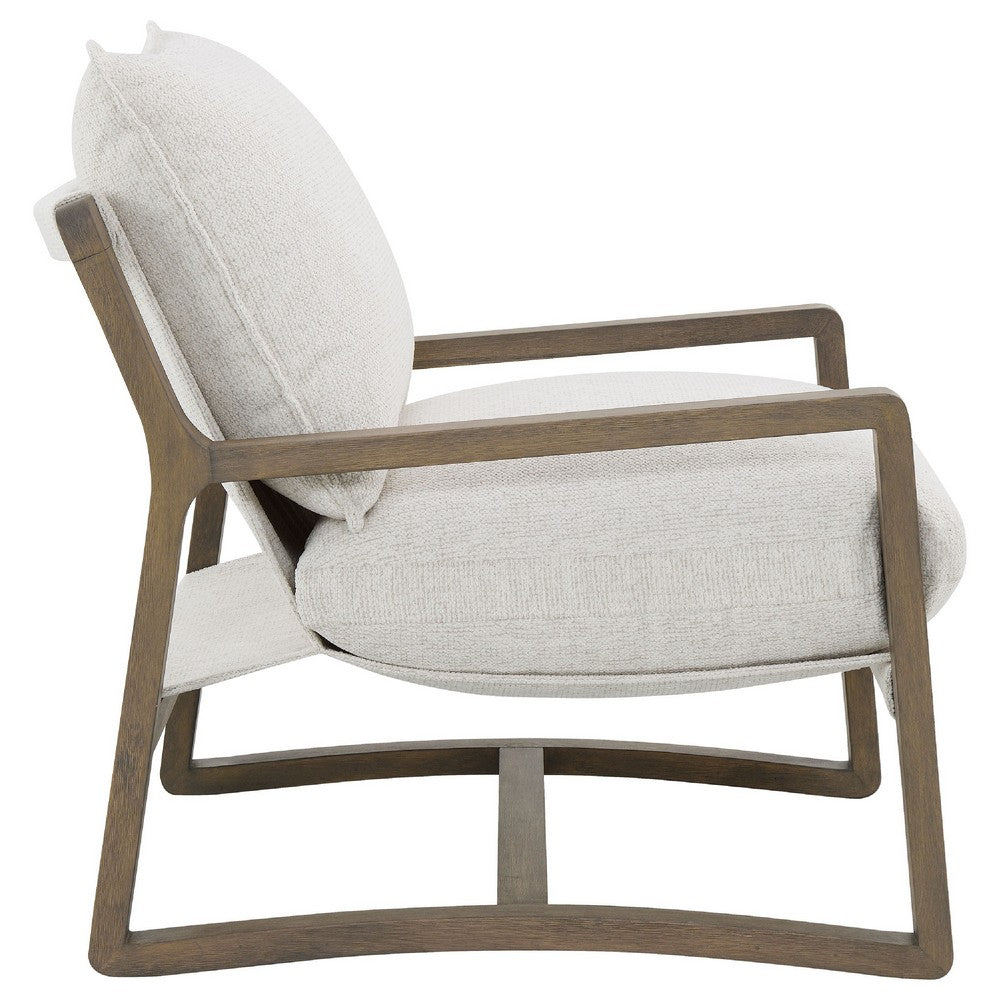 Benjara Gina Accent Chair, Beige Boucle Upholstered Cushion, Ash Brown Wood