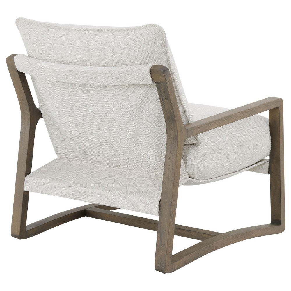 Benjara Gina Accent Chair, Beige Boucle Upholstered Cushion, Ash Brown Wood