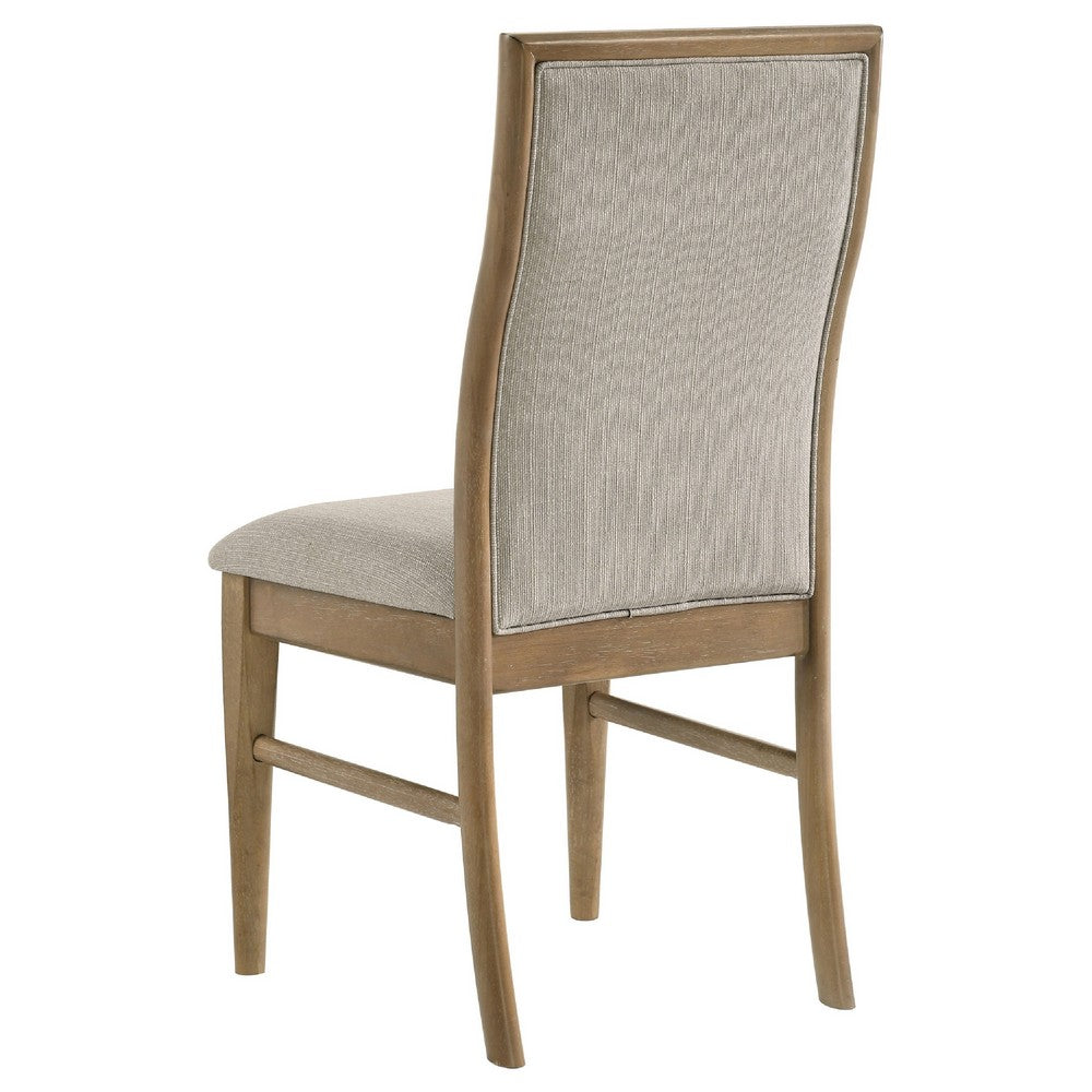 Benjara Amity Dining Chair Set of 2, Beige Textured Fabric, Natural Rubberwood