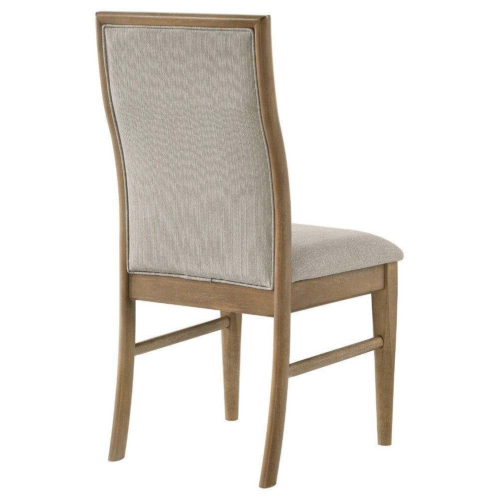 Benjara Amity Dining Chair Set of 2, Beige Textured Fabric, Natural Rubberwood