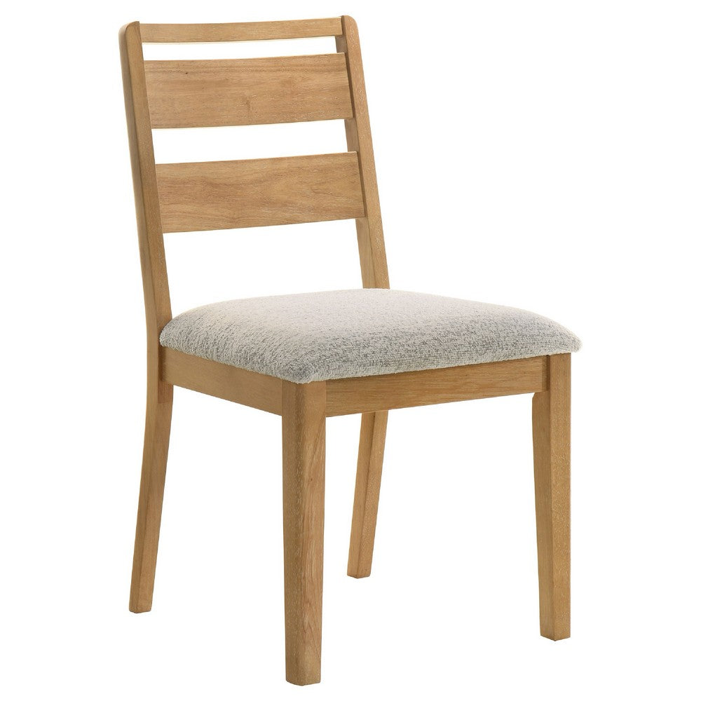 Benjara Brion Ladderback Dining Chair, Set of 2, Boucle Fabric, Wash Oak Wood