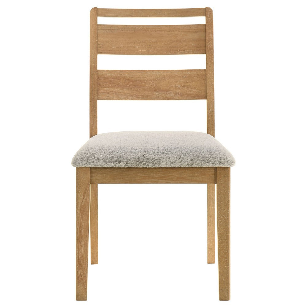 Benjara Brion Ladderback Dining Chair, Set of 2, Boucle Fabric, Wash Oak Wood