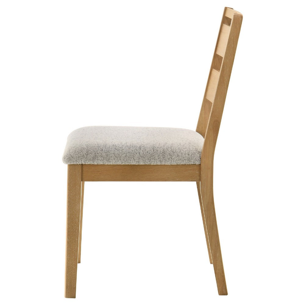Benjara Brion Ladderback Dining Chair, Set of 2, Boucle Fabric, Wash Oak Wood