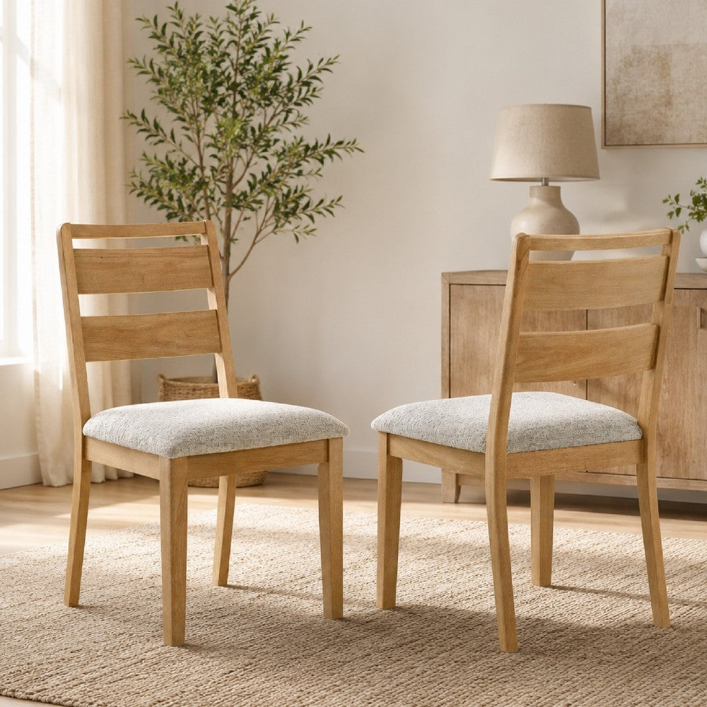 Benjara Brion Ladderback Dining Chair, Set of 2, Boucle Fabric, Wash Oak Wood