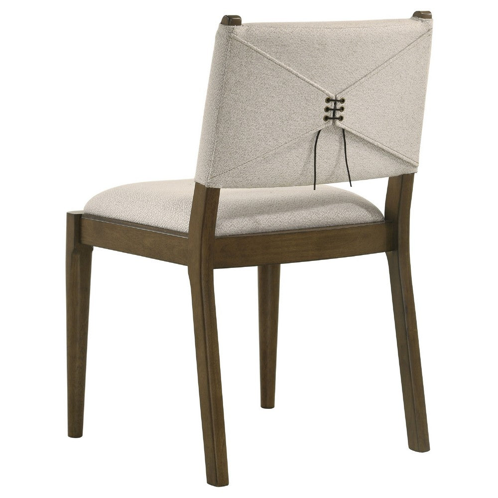 Benjara Clera Upholstered Dining Side Chair, Tie Details, Set of 2, Brown Wood