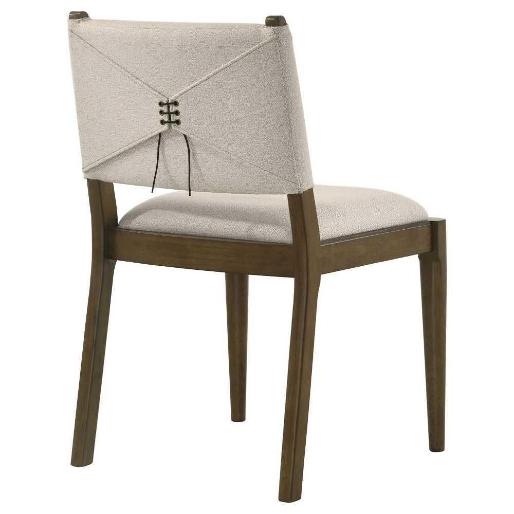Benjara Clera Upholstered Dining Side Chair, Tie Details, Set of 2, Brown Wood