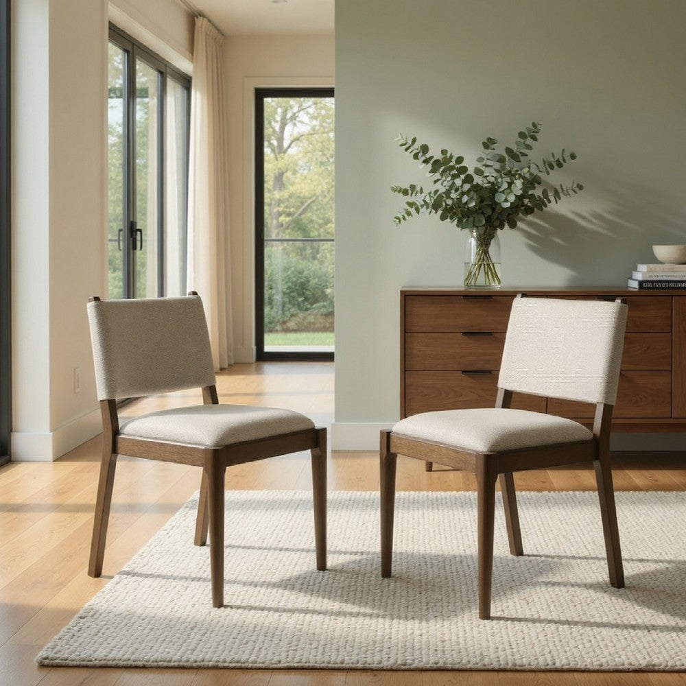Benjara Clera Upholstered Dining Side Chair, Tie Details, Set of 2, Brown Wood