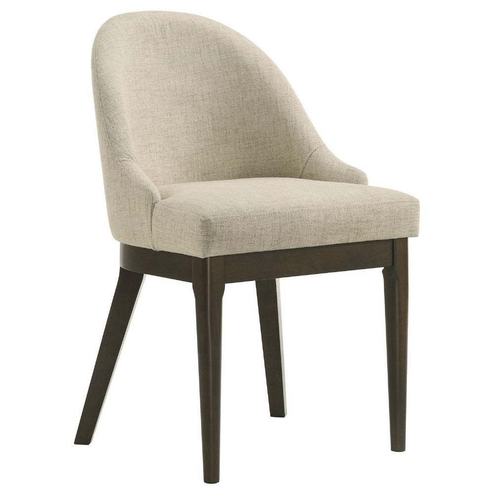 Benjara Dyna Curved Dining Side Chair, Set of 2, Beige Fabric, Walnut Brown Wood