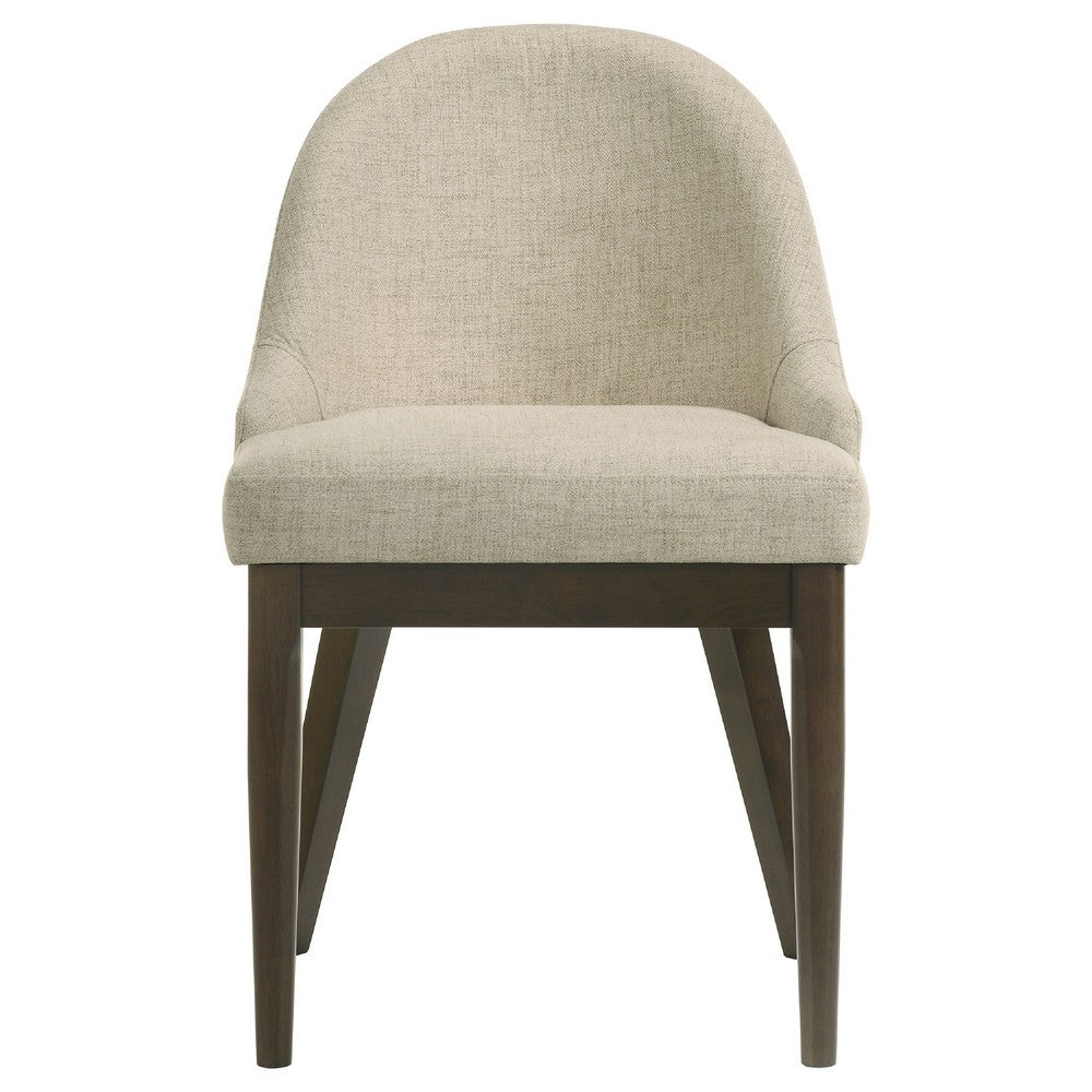Benjara Dyna Curved Dining Side Chair, Set of 2, Beige Fabric, Walnut Brown Wood