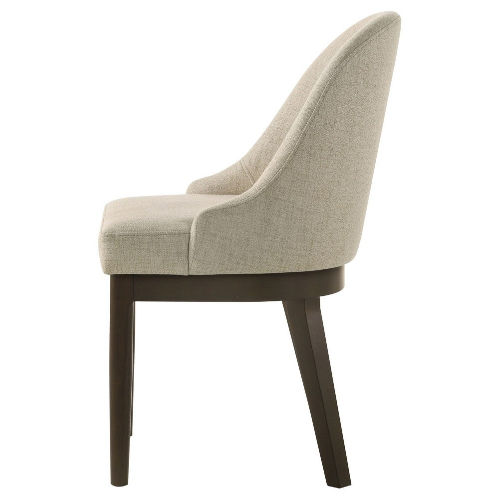 Benjara Dyna Curved Dining Side Chair, Set of 2, Beige Fabric, Walnut Brown Wood