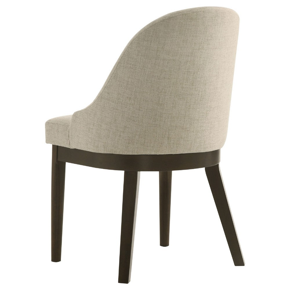Benjara Dyna Curved Dining Side Chair, Set of 2, Beige Fabric, Walnut Brown Wood