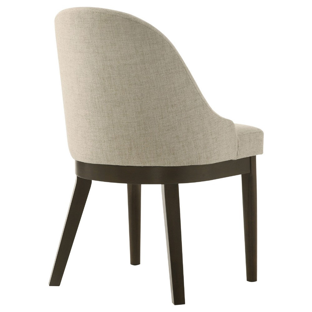 Benjara Dyna Curved Dining Side Chair, Set of 2, Beige Fabric, Walnut Brown Wood