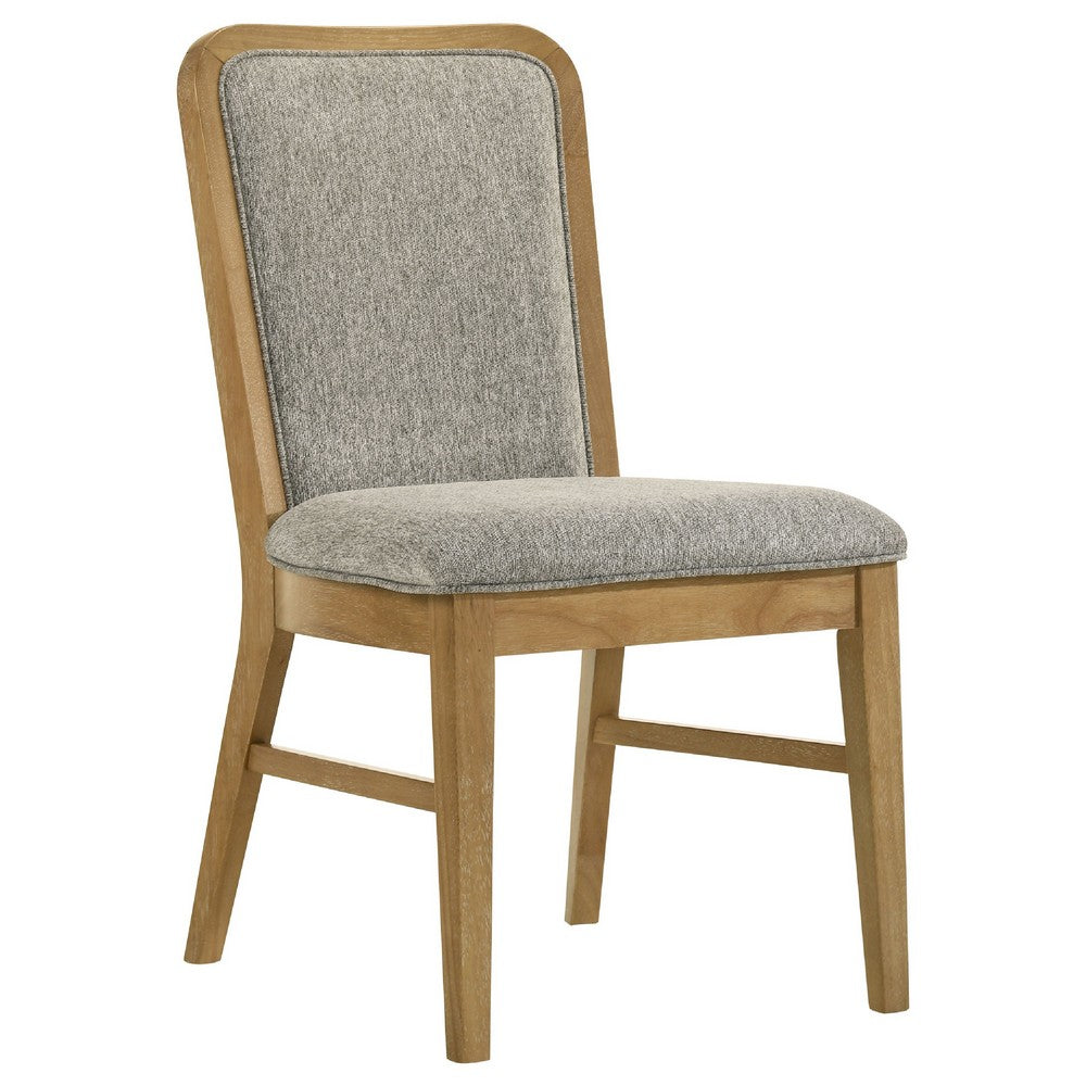 Benjara Elora Dining Side Chair, Set of 2, Gray Fabric, Weathered Natural Wood
