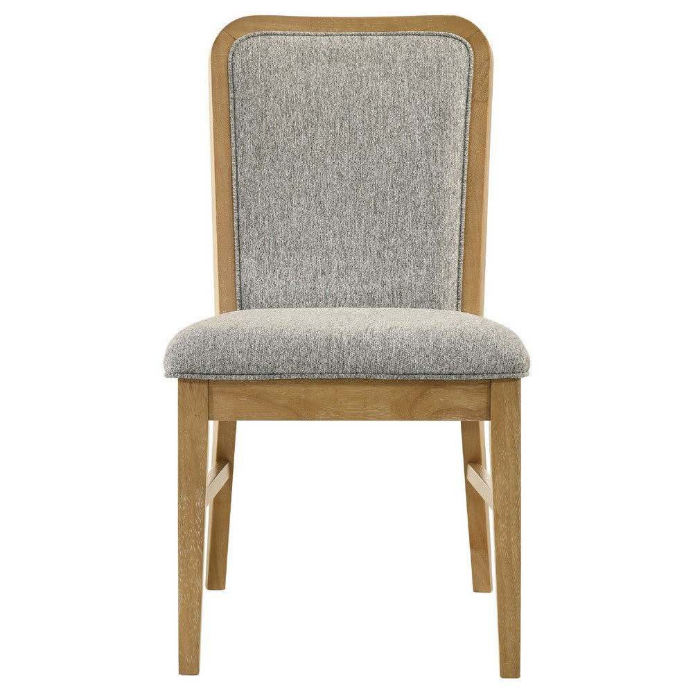 Benjara Elora Dining Side Chair, Set of 2, Gray Fabric, Weathered Natural Wood