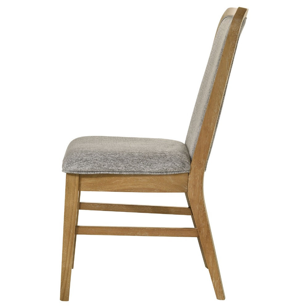 Benjara Elora Dining Side Chair, Set of 2, Gray Fabric, Weathered Natural Wood