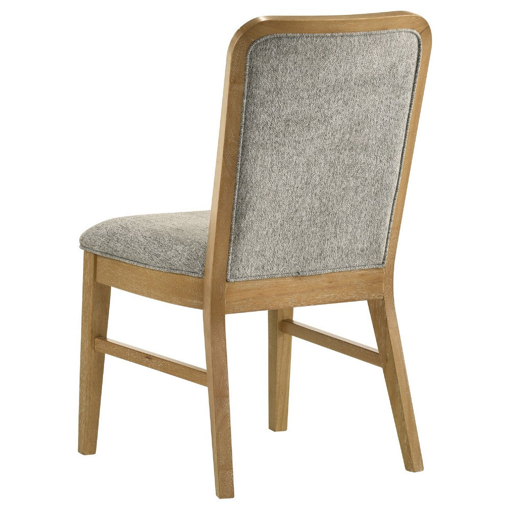 Benjara Elora Dining Side Chair, Set of 2, Gray Fabric, Weathered Natural Wood