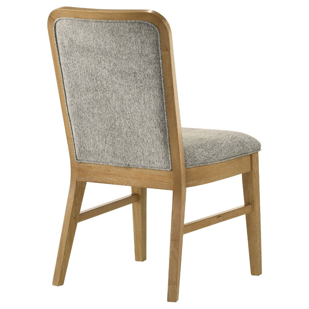 Benjara Elora Dining Side Chair, Set of 2, Gray Fabric, Weathered Natural Wood