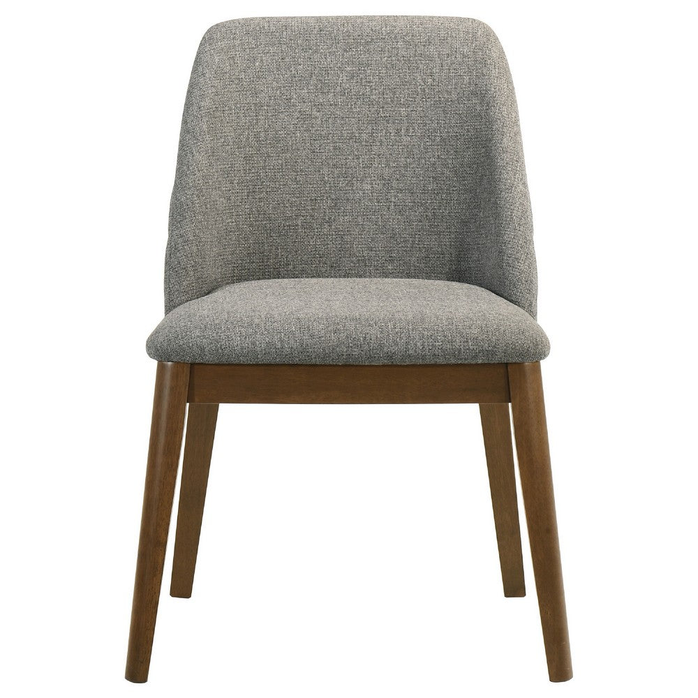 Benjara Freda Dining Chair, Set of 2, Gray Diamond Quilted Fabric, Brown Wood