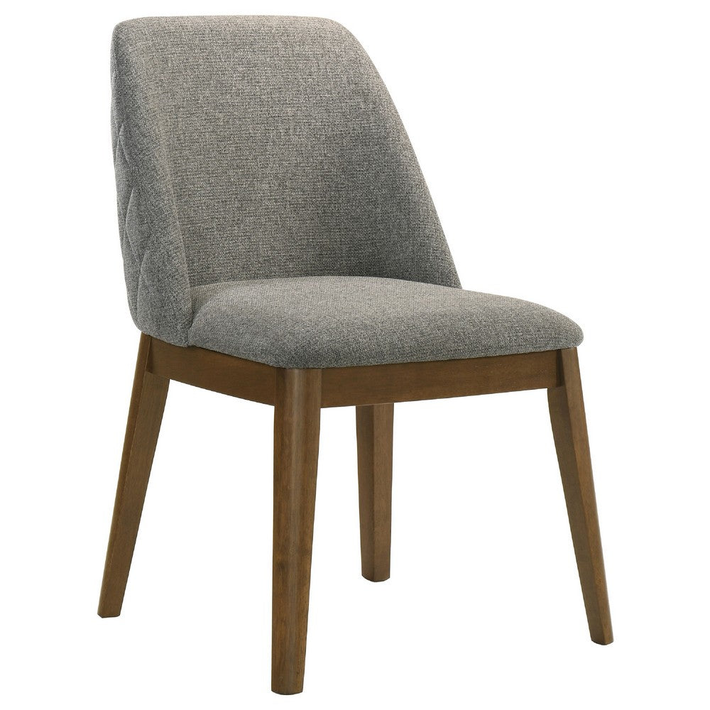 Benjara Freda Dining Chair, Set of 2, Gray Diamond Quilted Fabric, Brown Wood