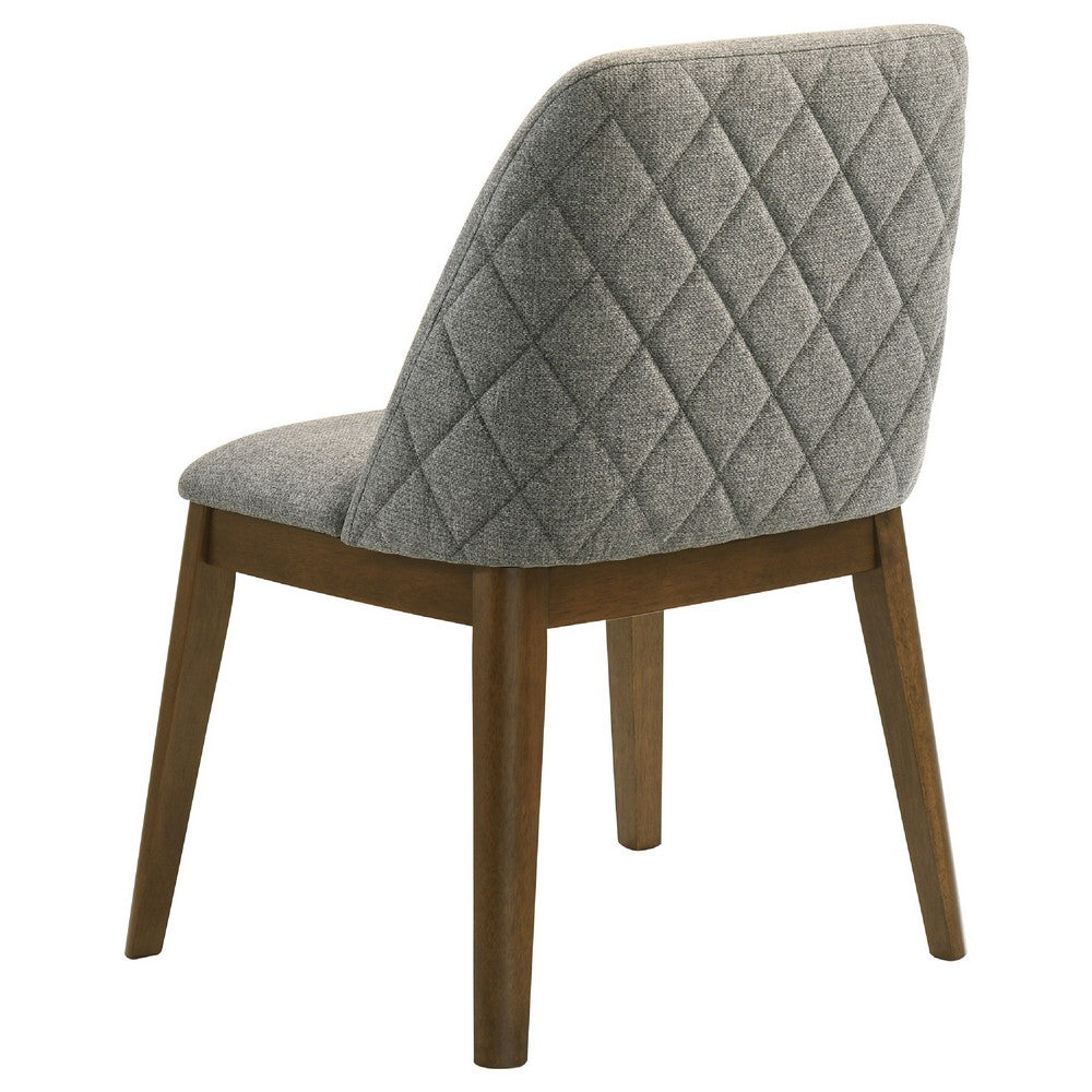 Benjara Freda Dining Chair, Set of 2, Gray Diamond Quilted Fabric, Brown Wood