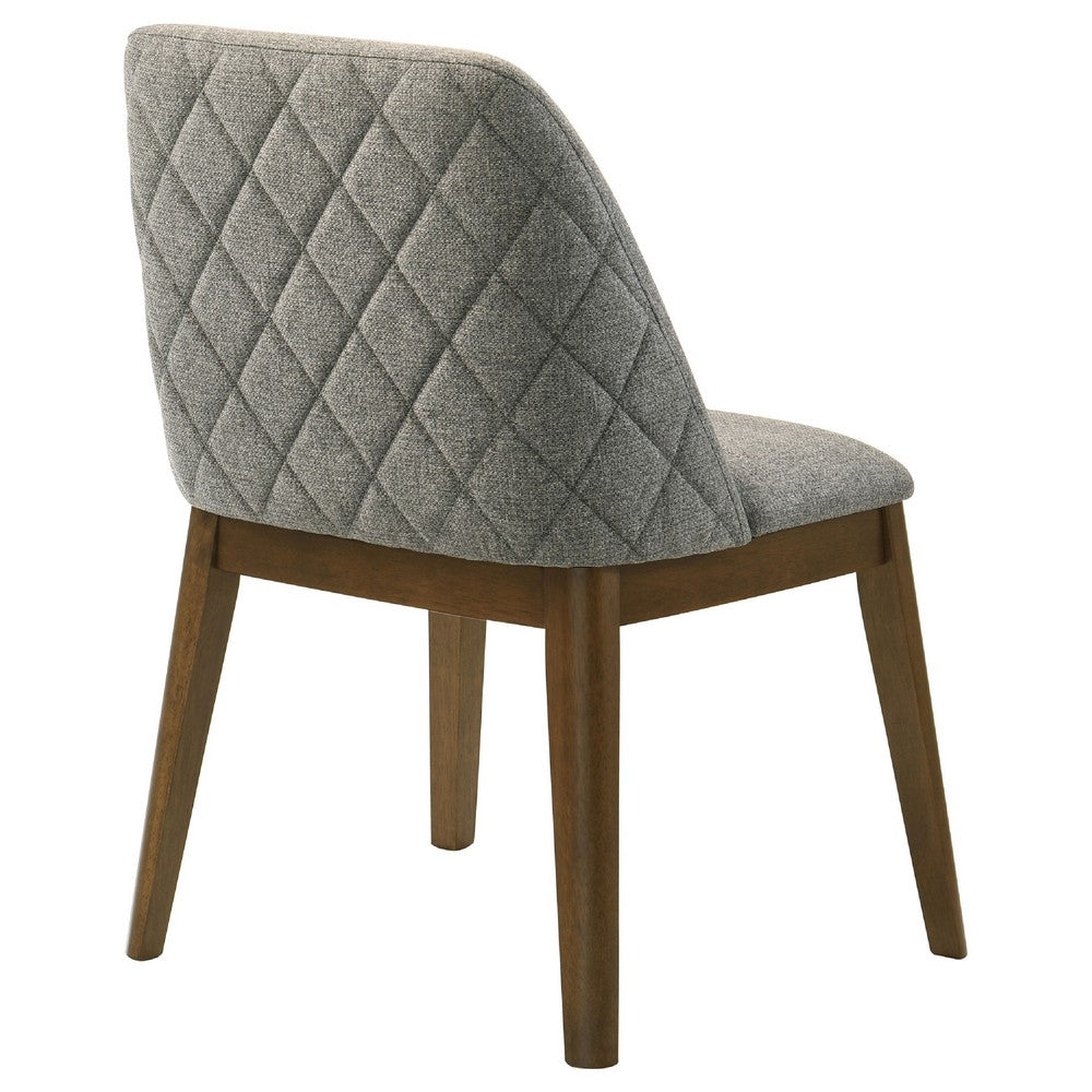 Benjara Freda Dining Chair, Set of 2, Gray Diamond Quilted Fabric, Brown Wood