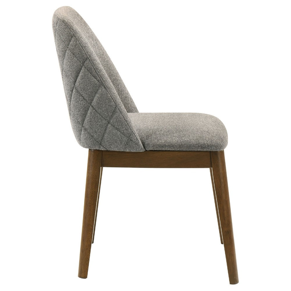 Benjara Freda Dining Chair, Set of 2, Gray Diamond Quilted Fabric, Brown Wood