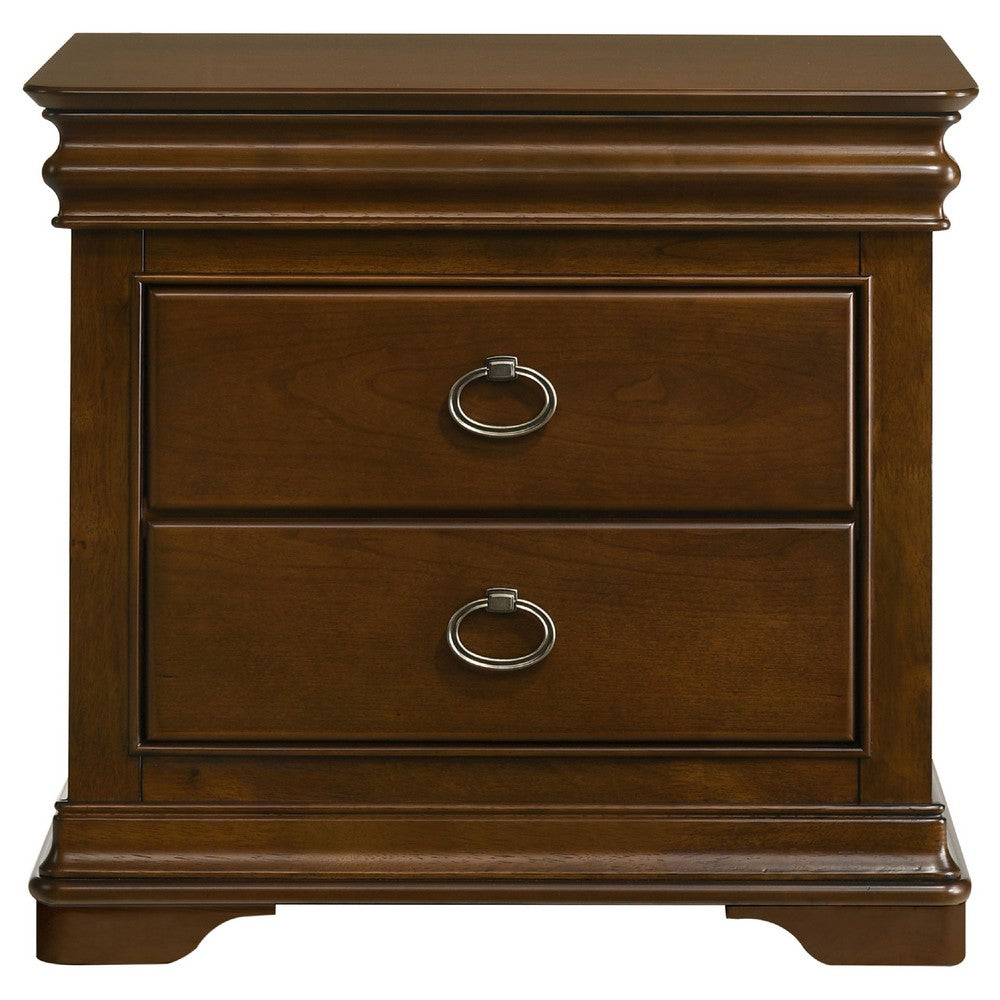 Benjara Gravis Nightstand with 3 Drawers, Crown Moldings, Cherry Brown, 28 Inch
