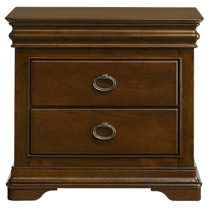 Benjara Gravis Nightstand with 3 Drawers, Crown Moldings, Cherry Brown, 28 Inch