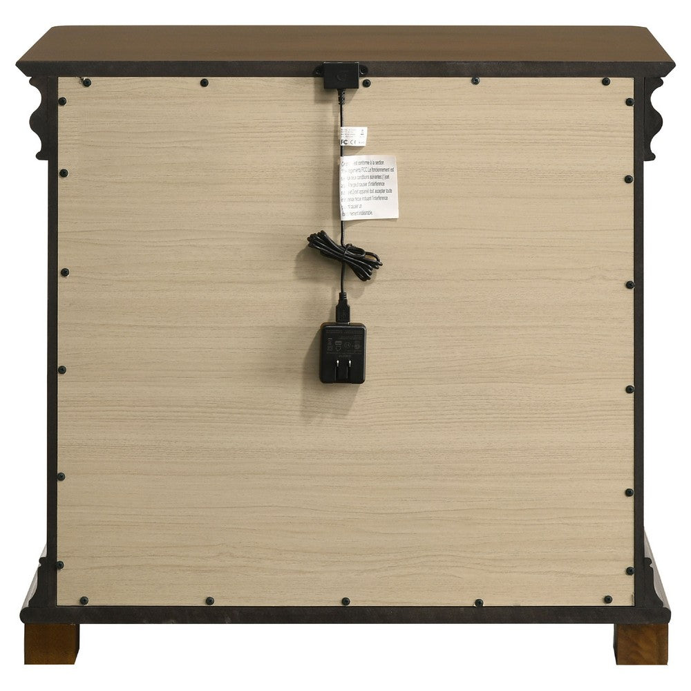 Benjara Gravis Nightstand with 3 Drawers, Crown Moldings, Cherry Brown, 28 Inch