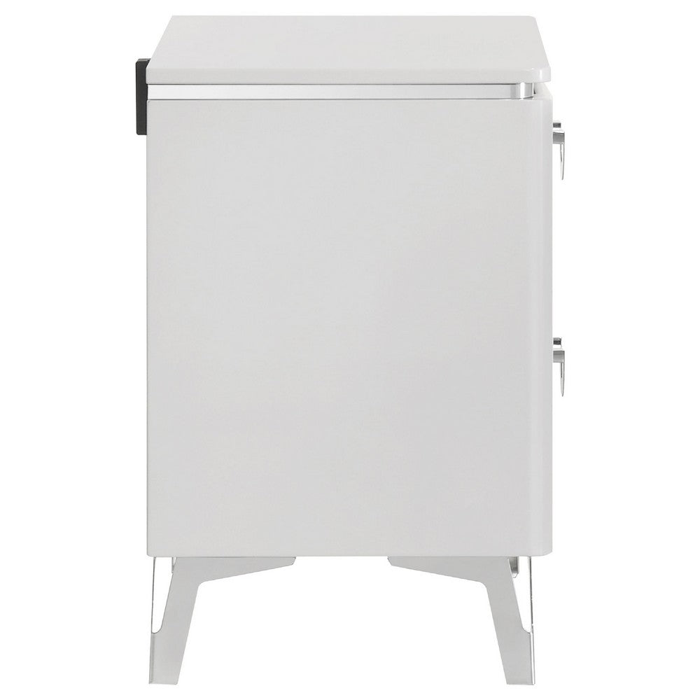 Benjara Ivana Nightstand with 2 Drawers, White Geometric Texture Wood 25 Inch