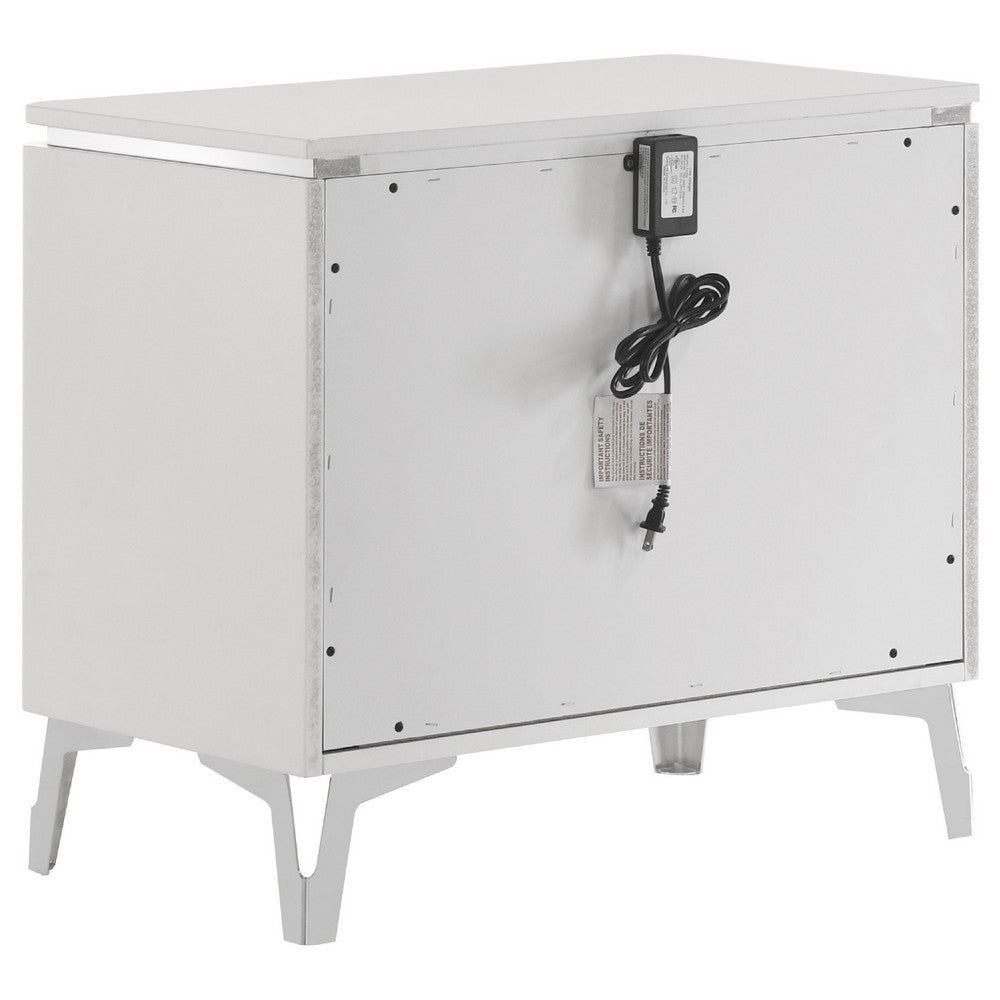 Benjara Ivana Nightstand with 2 Drawers, White Geometric Texture Wood 25 Inch