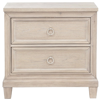 Benjara Kylie Nightstand with 2 Drawers, Tapered Legs, Washed Oak Wood 27 Inch