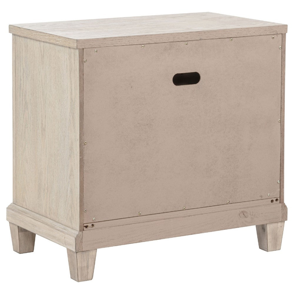 Benjara Kylie Nightstand with 2 Drawers, Tapered Legs, Washed Oak Wood 27 Inch