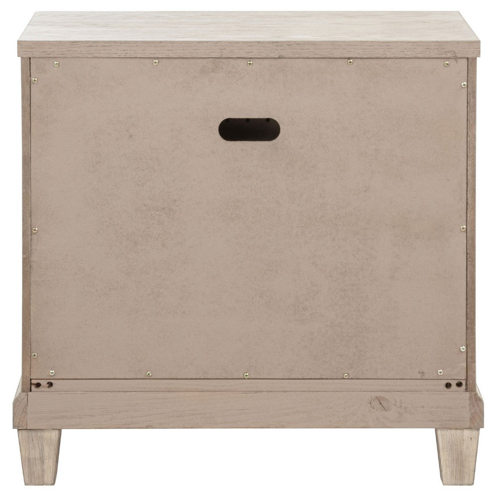 Benjara Kylie Nightstand with 2 Drawers, Tapered Legs, Washed Oak Wood 27 Inch