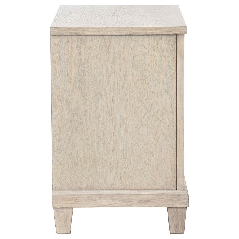 Benjara Kylie Nightstand with 2 Drawers, Tapered Legs, Washed Oak Wood 27 Inch
