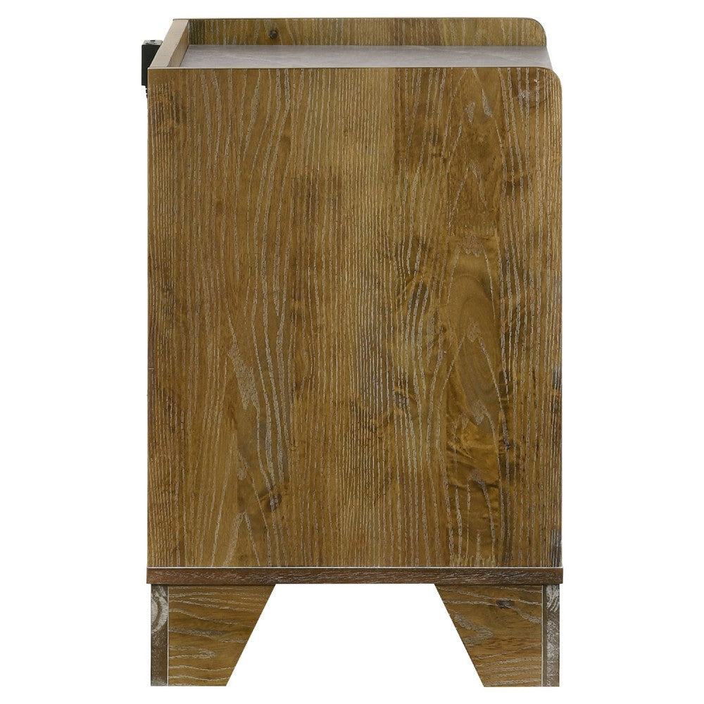 Benjara Nolan Nightstand with LED Cubby, Drawer And Marble Top, Brown Wood