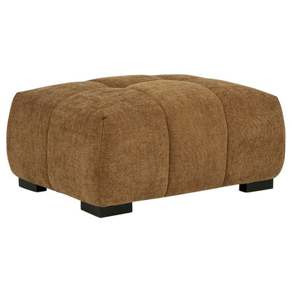 Benjara Hecy Ottoman, Grid Tufted, Plush Amber Brown Upholstery, 39 Inch