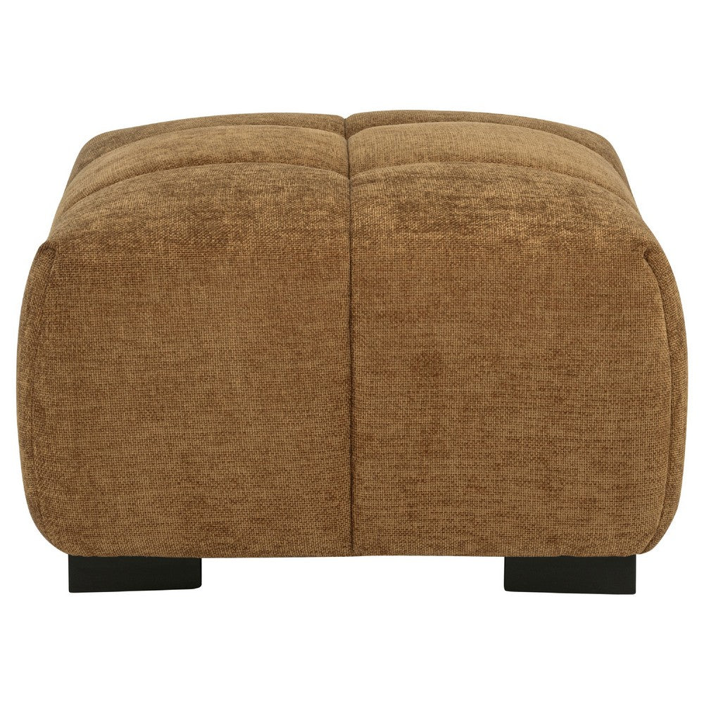 Benjara Hecy Ottoman, Grid Tufted, Plush Amber Brown Upholstery, 39 Inch