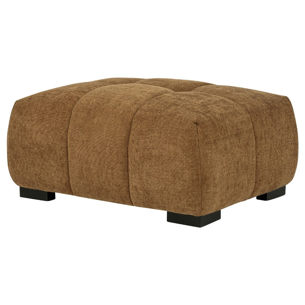 Benjara Hecy Ottoman, Grid Tufted, Plush Amber Brown Upholstery, 39 Inch