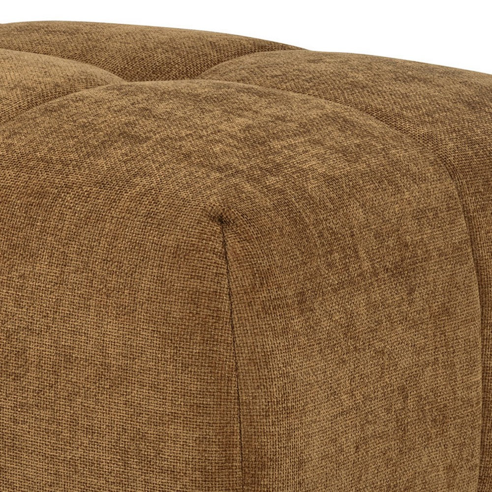 Benjara Hecy Ottoman, Grid Tufted, Plush Amber Brown Upholstery, 39 Inch