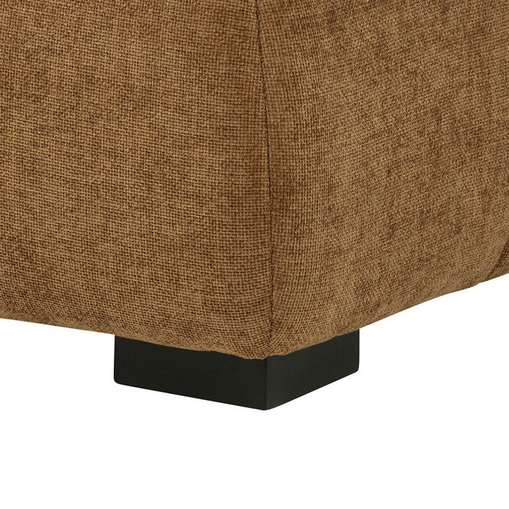 Benjara Hecy Ottoman, Grid Tufted, Plush Amber Brown Upholstery, 39 Inch