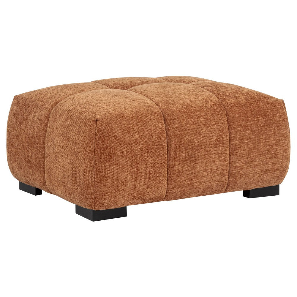 Benjara Hecy Ottoman, Grid Tufted, Plush Orange Upholstery, 39 Inch