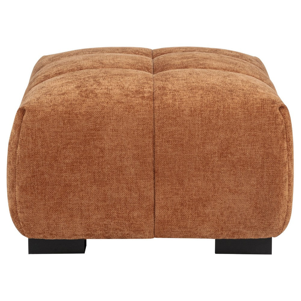 Benjara Hecy Ottoman, Grid Tufted, Plush Orange Upholstery, 39 Inch