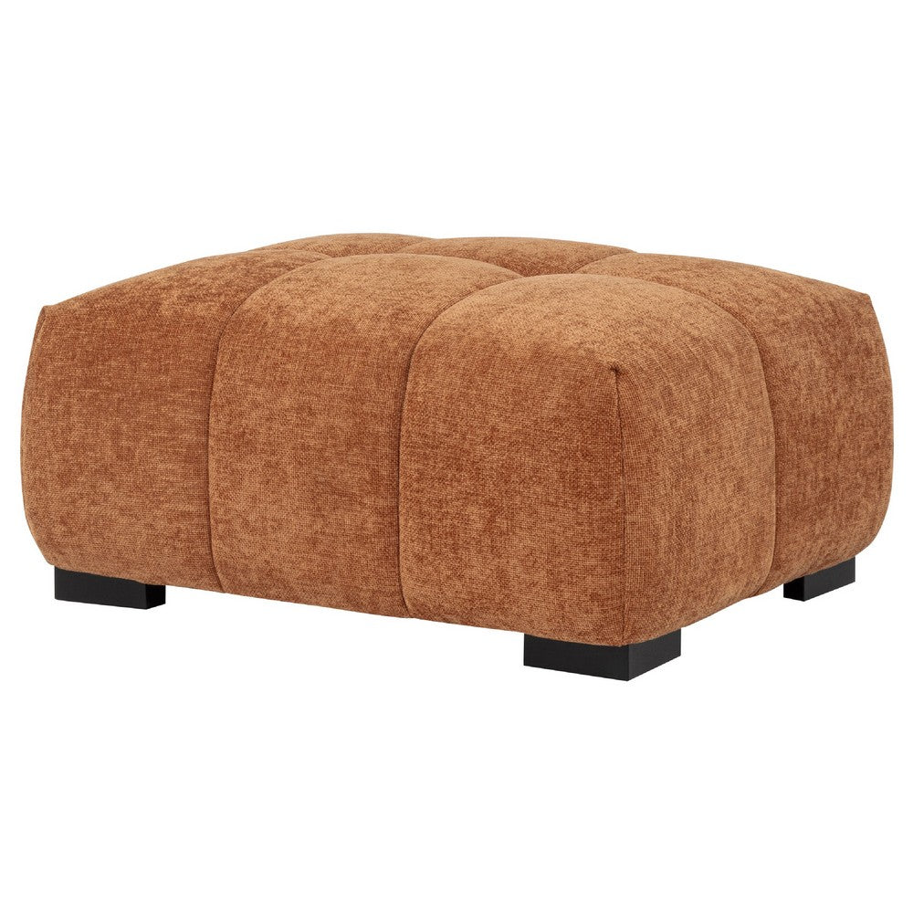Benjara Hecy Ottoman, Grid Tufted, Plush Orange Upholstery, 39 Inch