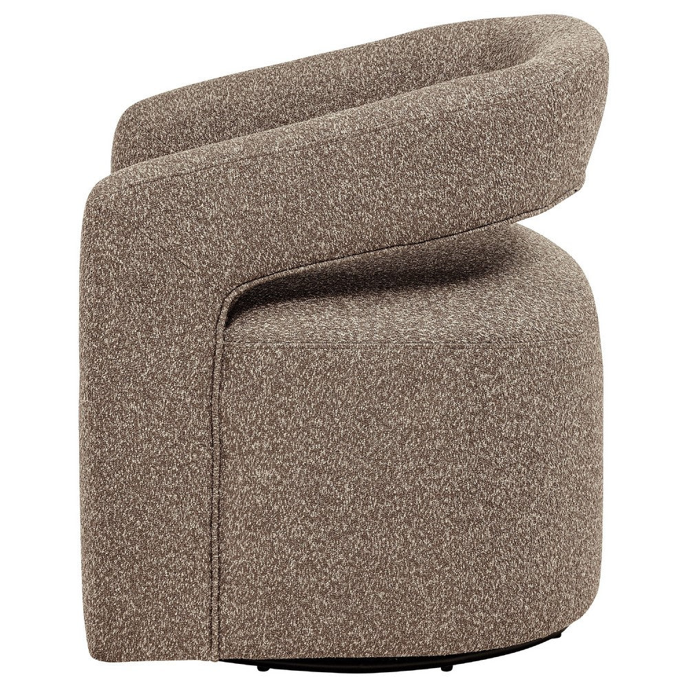 Benjara Hill Swivel Accent Chair, Barrel Back, Foam Fill Rocky Road Brown Boucle