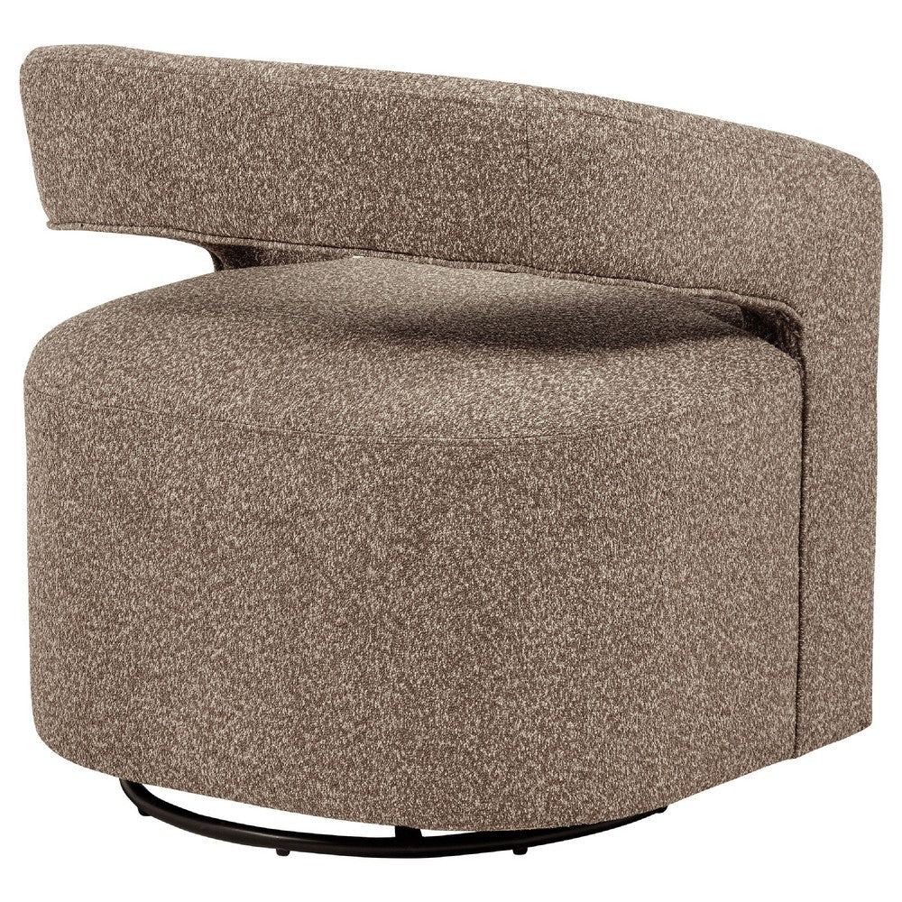Benjara Hill Swivel Accent Chair, Barrel Back, Foam Fill Rocky Road Brown Boucle