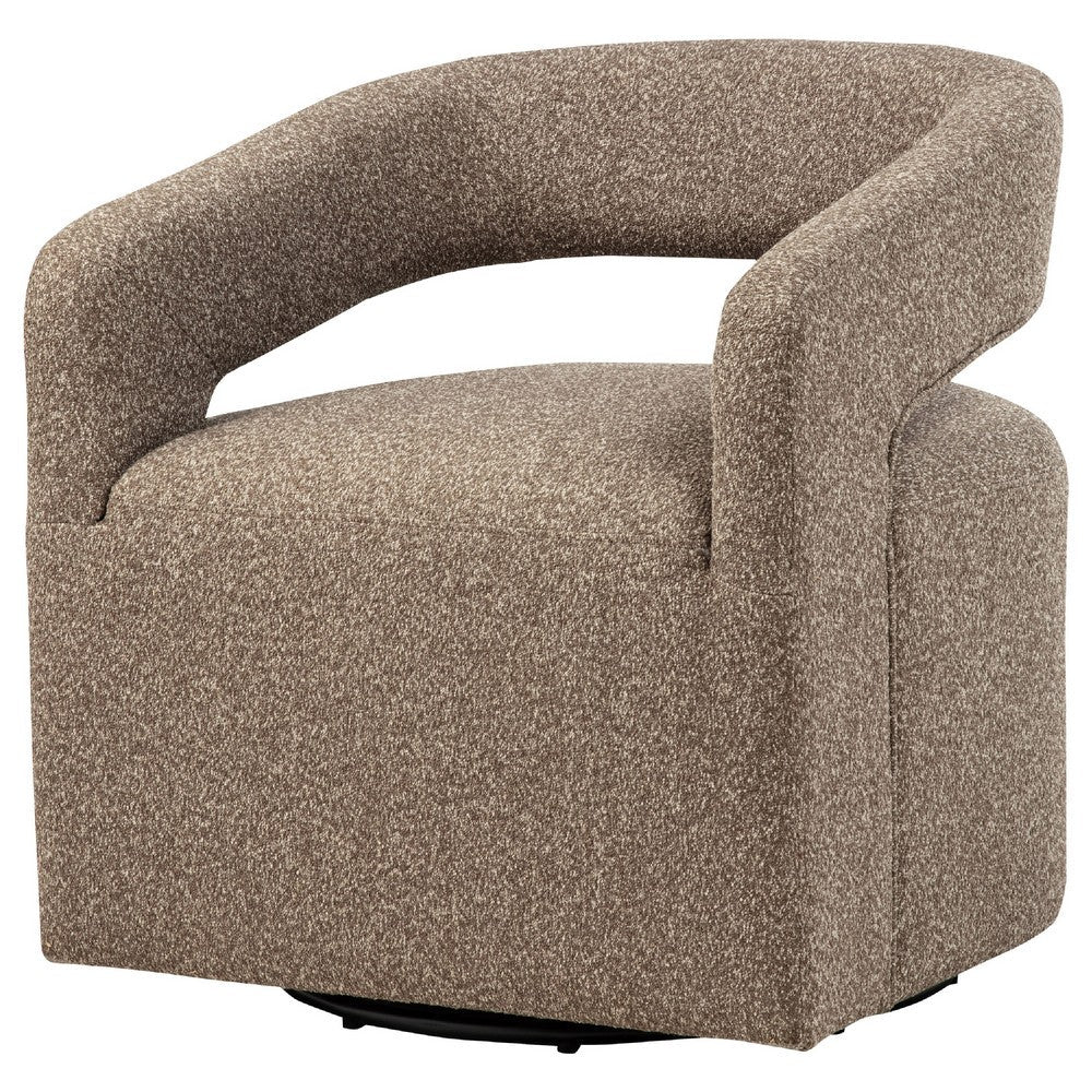 Benjara Hill Swivel Accent Chair, Barrel Back, Foam Fill Rocky Road Brown Boucle