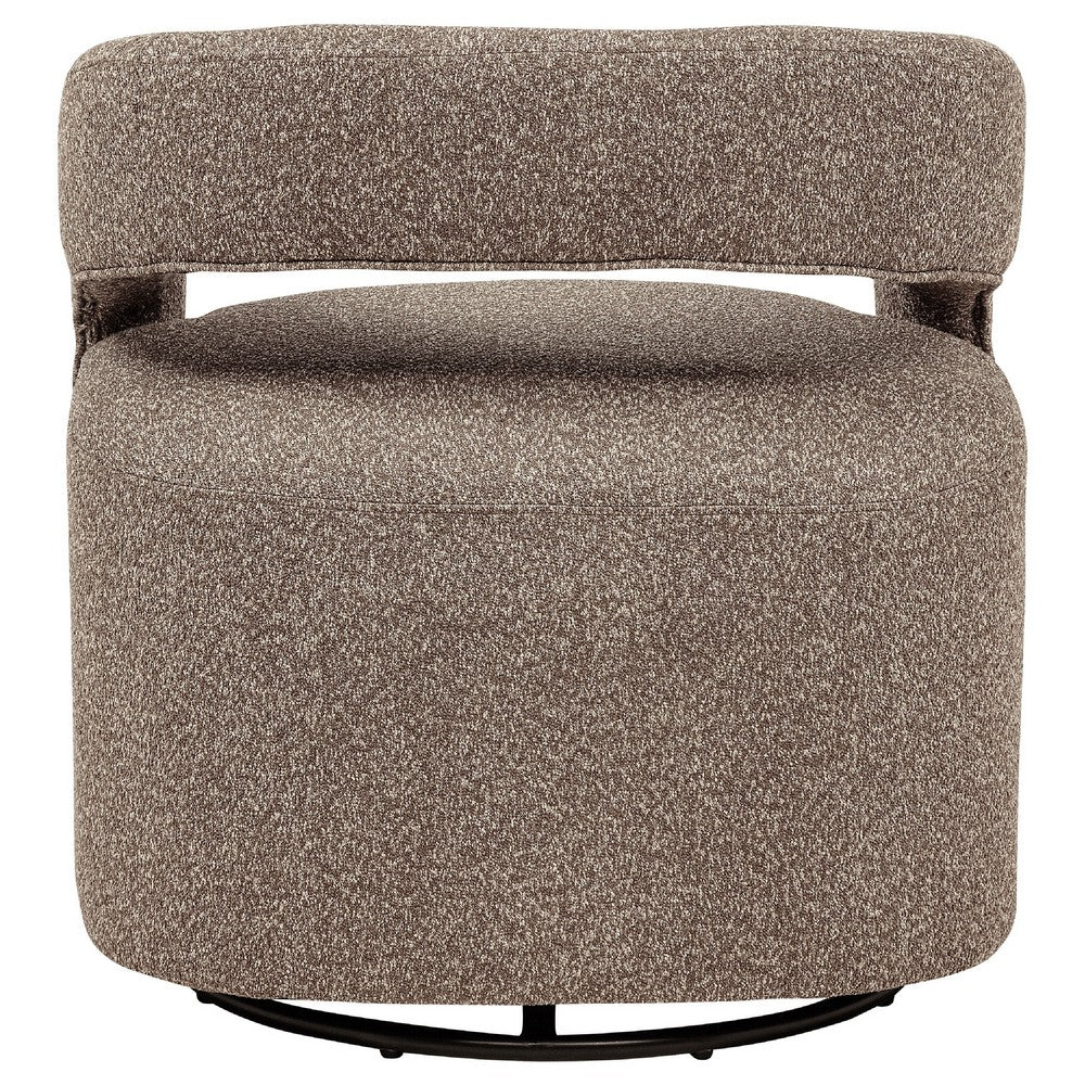 Benjara Hill Swivel Accent Chair, Barrel Back, Foam Fill Rocky Road Brown Boucle