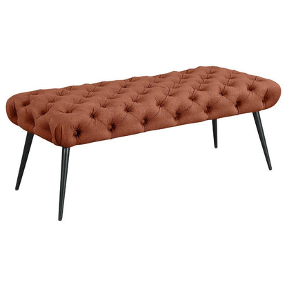 Benjara Lila Bench, Foam Seat, Tufted Rust Orange Fabric, Black Legs 47 Inch